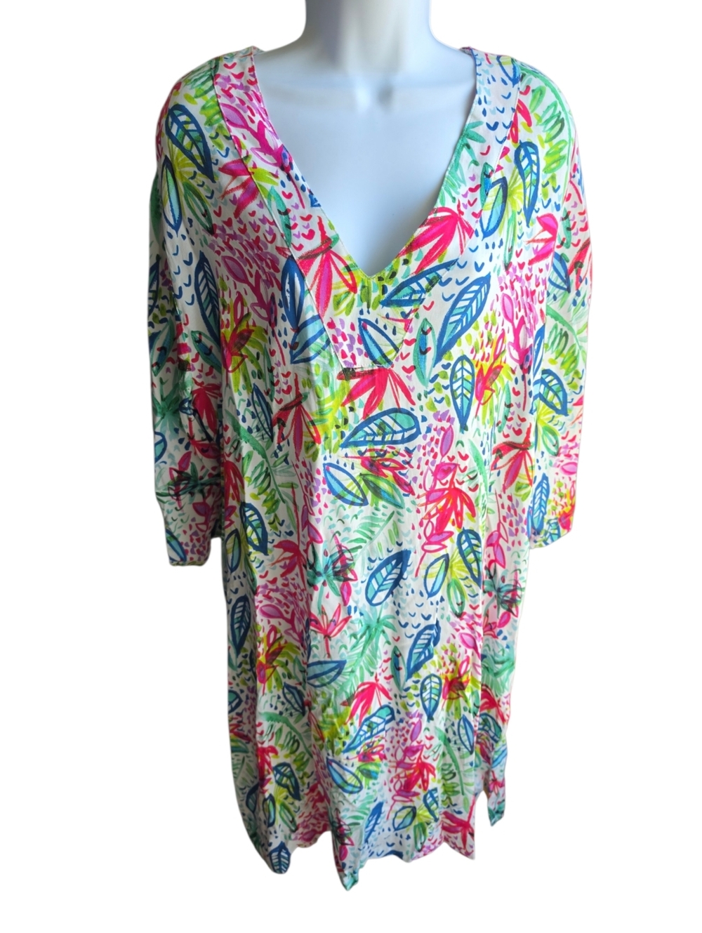 Tybee Island Clothing Co White Tropical Print Dress Coverup Beach Resort Size XL